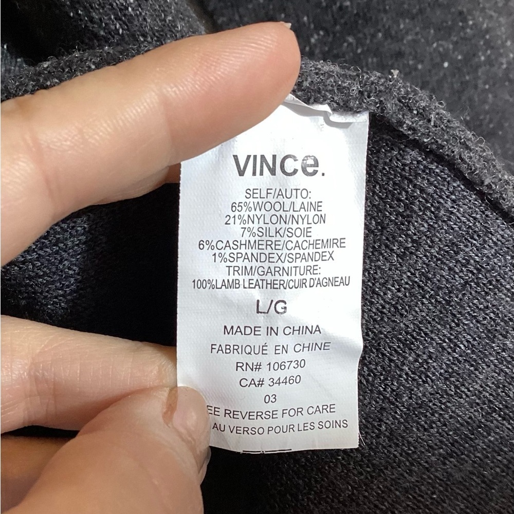 VINCE Leather Trim Cardigan Cashmere Wool Silk - Picture 15 of 16
